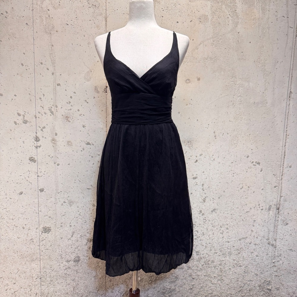 Traffic People Silk Midi Dress Womens S Black Bubble Hem Ballerina Balletcore